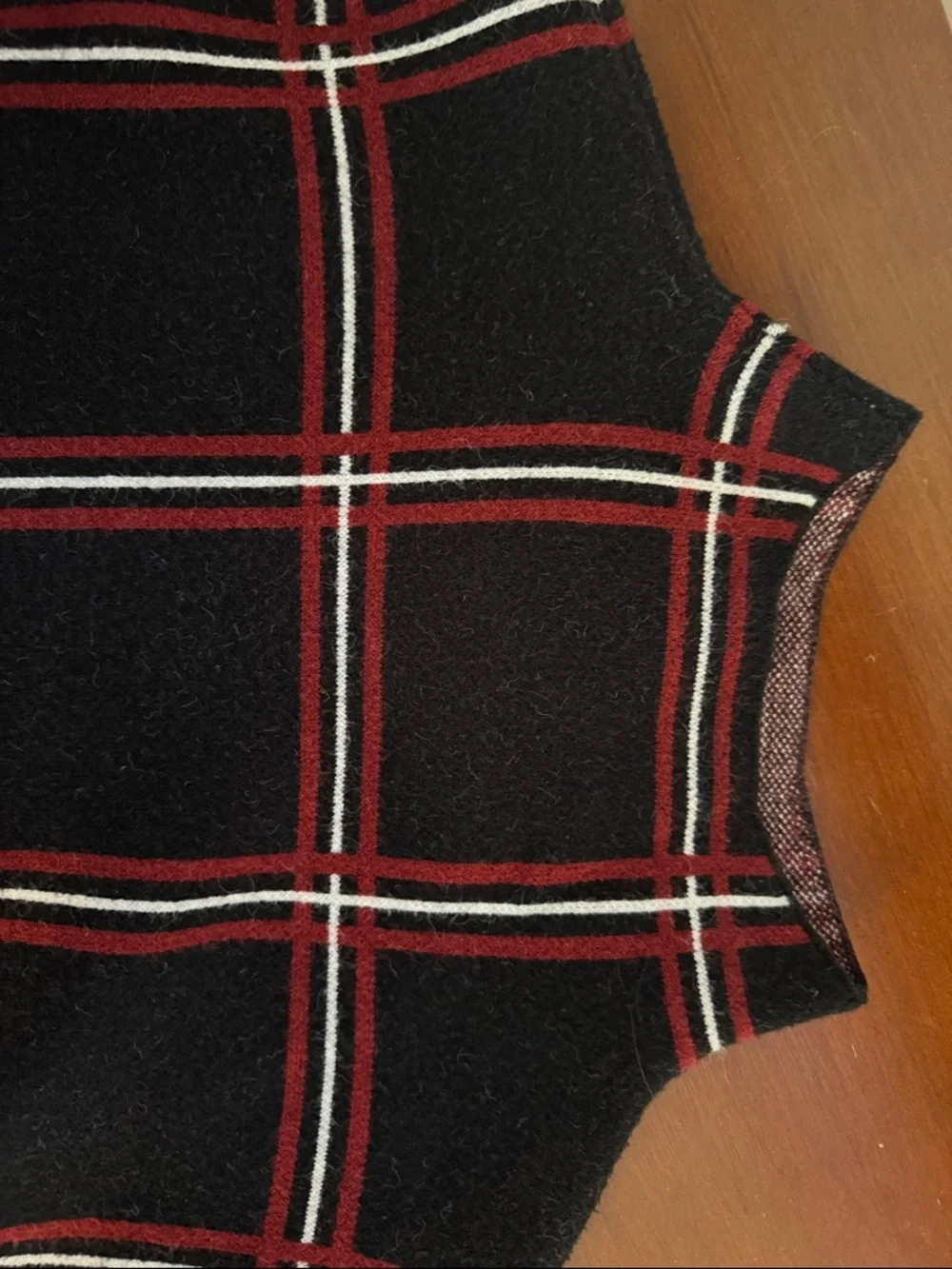 Tahari Black Turtleneck Sweater with Red and White Plaid - Picture 3 of 3